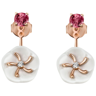 Ohrringe Royal Blossom Gem "Turmalin Rosa", 750 Roségold, 2 Porzellanblüten S, 2 Turmalin Rosa je 0,28 ct, 2 Brillanten 0,04 ct, T