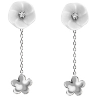 Ohrringe Royal Blossom Bouquet, 750 Weißgold, 2 Blüten S/XS, 2 Porzellanblüten S, 2 Brillanten 0,04 ct, TW, VSI, Vollschliff Gut,