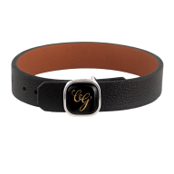 Lederarmband Monogramm (2 Buchstaben) in Gold auf schwarzem Grund