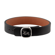 Lederarmband mit Monogramm (2 Buchstaben)  Platin auf schwarzem Grund