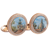 Manschettenknöpfe Dresdner Stadtansichten, 750 Roségold, 70 Brillanten mit je 0,01ct, Lim. 10