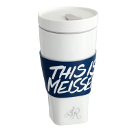 Coffee to go Becher mit Porzellandeckel und Manschette, Monogramm, 2 Buchstaben, platin, Form "Nova", Weiß, V 0,35 l